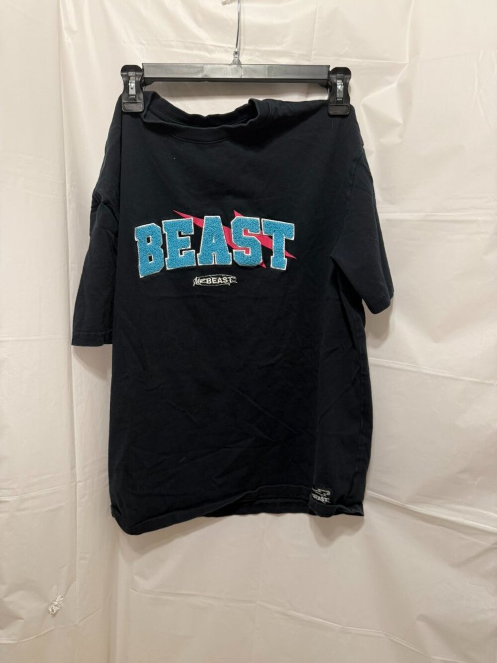 MrBeast Official Blue Pink Beast Logo Black Graphic Tee S